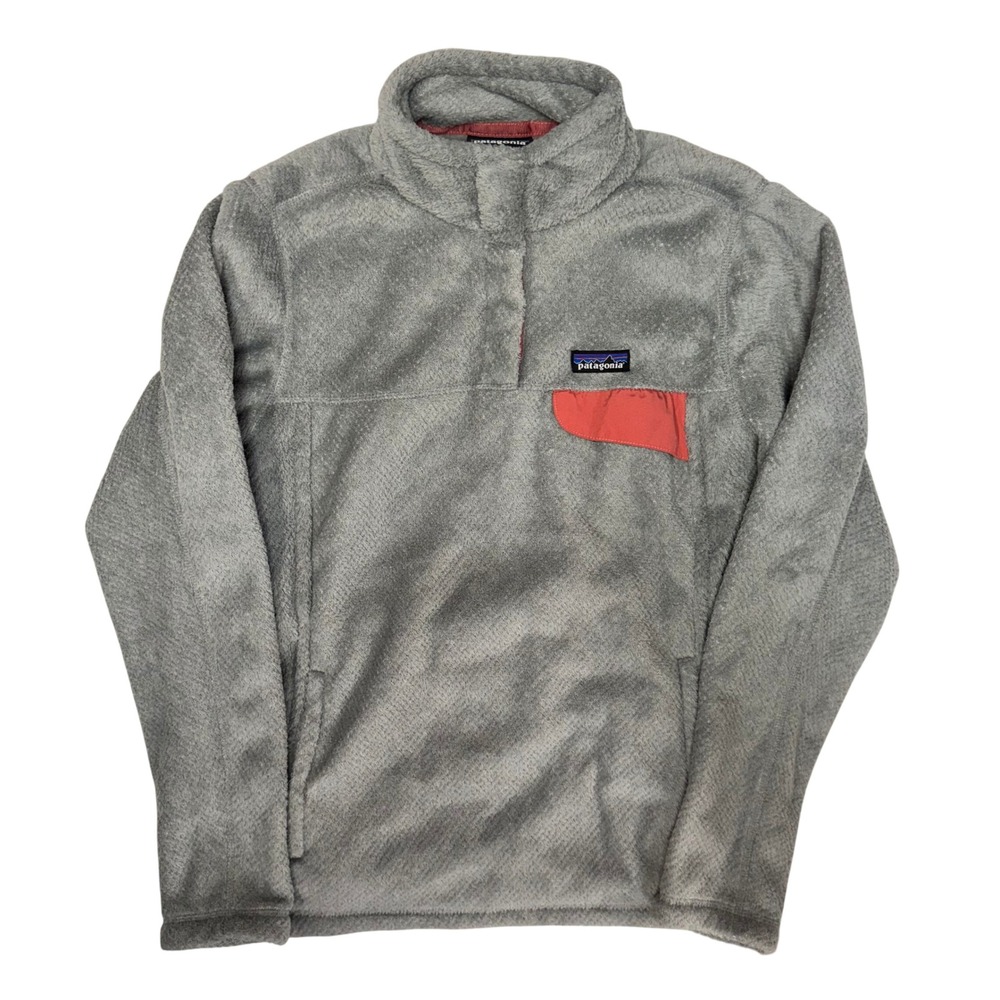 Patagonia Re-Tool Snap-T Pullover Grey Coral Fleece Jacket Women Large